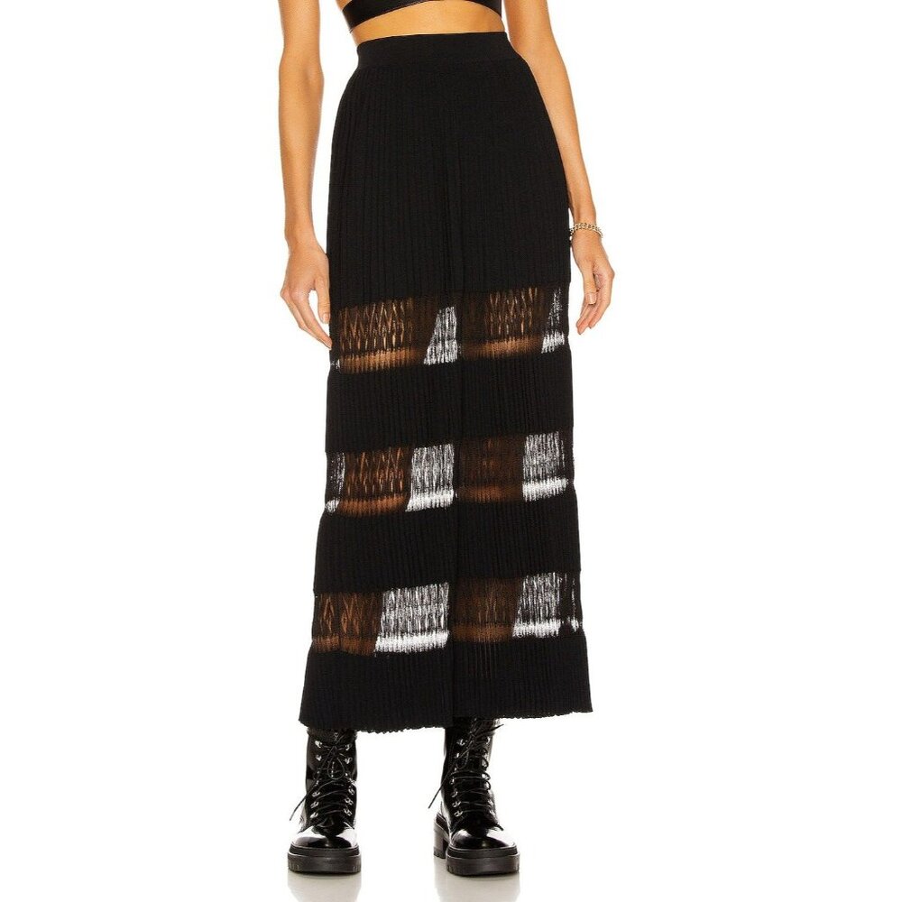 ALAÏA Long Voluminous Pleat And Lace Skirt in Noir 36 2 New Womens Maxi Knit